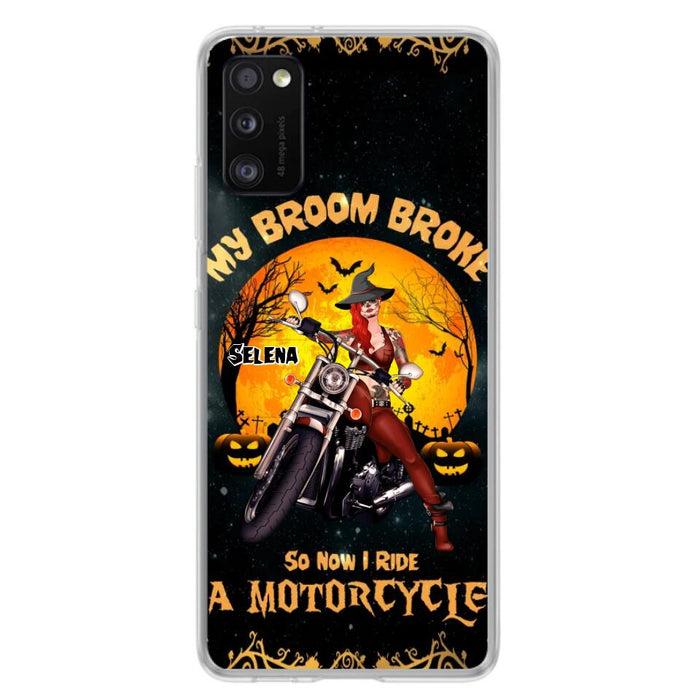 Custom Personalized Witch Phone Case - Upto 4 Dogs - Halloween Gifts For Friends/Dog Lovers  - My Broom Broke So Now I Ride A Motorcycle - Case For iPhone/Samsung