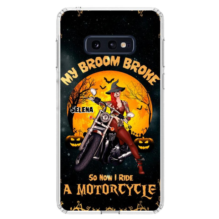 Custom Personalized Witch Phone Case - Upto 4 Dogs - Halloween Gifts For Friends/Dog Lovers  - My Broom Broke So Now I Ride A Motorcycle - Case For iPhone/Samsung