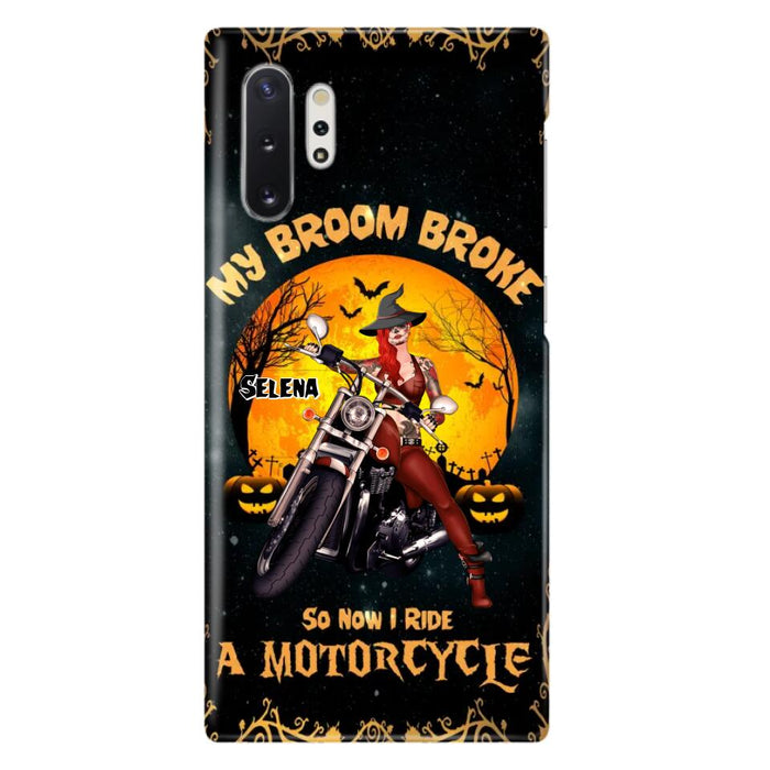 Custom Personalized Witch Phone Case - Upto 4 Dogs - Halloween Gifts For Friends/Dog Lovers  - My Broom Broke So Now I Ride A Motorcycle - Case For iPhone/Samsung