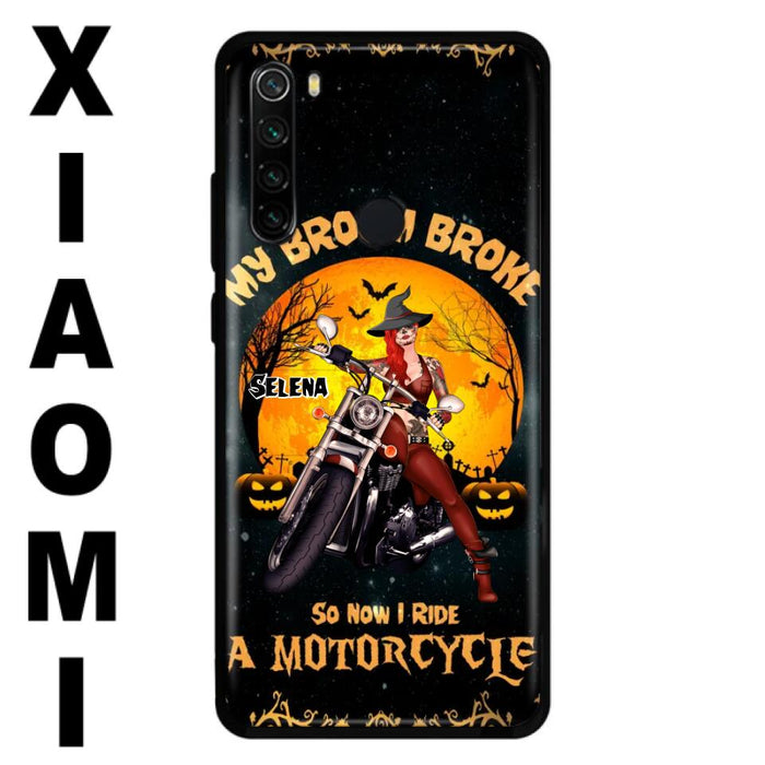 Custom Personalized Witch Phone Case - Upto 4 Dogs - Halloween Gifts For Friends/Dog Lovers  - My Broom Broke So Now I Ride A Motorcycle - Case For Xiaomi/Oppo/Huawei