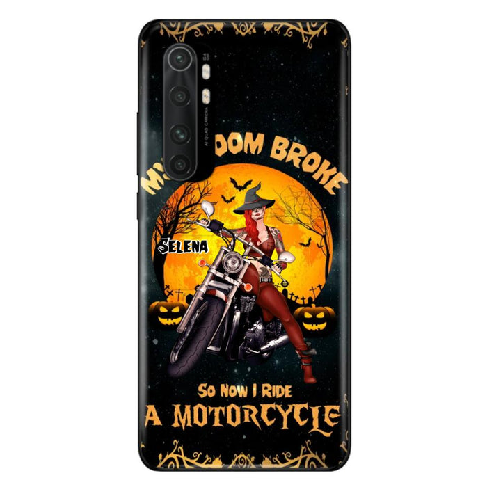 Custom Personalized Witch Phone Case - Upto 4 Dogs - Halloween Gifts For Friends/Dog Lovers  - My Broom Broke So Now I Ride A Motorcycle - Case For Xiaomi/Oppo/Huawei