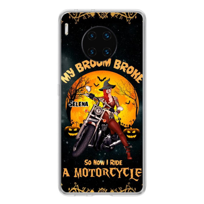 Custom Personalized Witch Phone Case - Upto 4 Dogs - Halloween Gifts For Friends/Dog Lovers  - My Broom Broke So Now I Ride A Motorcycle - Case For Xiaomi/Oppo/Huawei