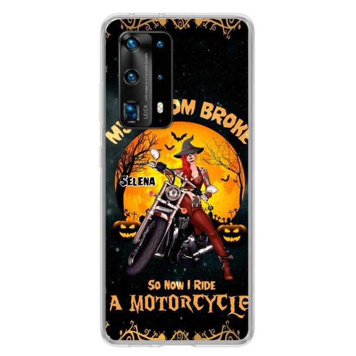 Custom Personalized Witch Phone Case - Upto 4 Dogs - Halloween Gifts For Friends/Dog Lovers  - My Broom Broke So Now I Ride A Motorcycle - Case For Xiaomi/Oppo/Huawei