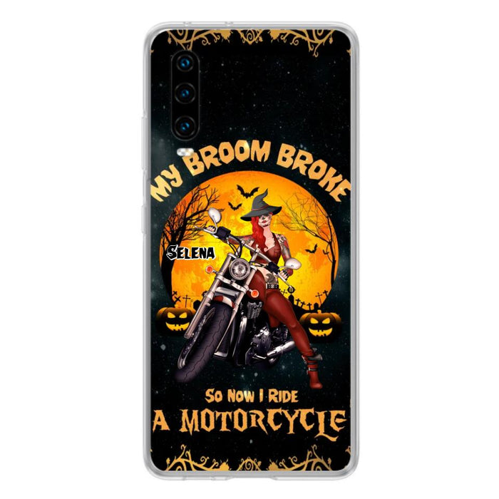 Custom Personalized Witch Phone Case - Upto 4 Dogs - Halloween Gifts For Friends/Dog Lovers  - My Broom Broke So Now I Ride A Motorcycle - Case For Xiaomi/Oppo/Huawei