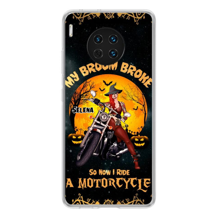 Custom Personalized Witch Phone Case - Upto 4 Dogs - Halloween Gifts For Friends/Dog Lovers  - My Broom Broke So Now I Ride A Motorcycle - Case For Xiaomi/Oppo/Huawei