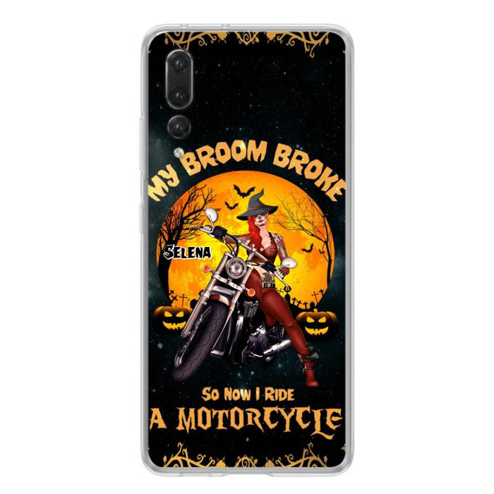 Custom Personalized Witch Phone Case - Upto 4 Dogs - Halloween Gifts For Friends/Dog Lovers  - My Broom Broke So Now I Ride A Motorcycle - Case For Xiaomi/Oppo/Huawei