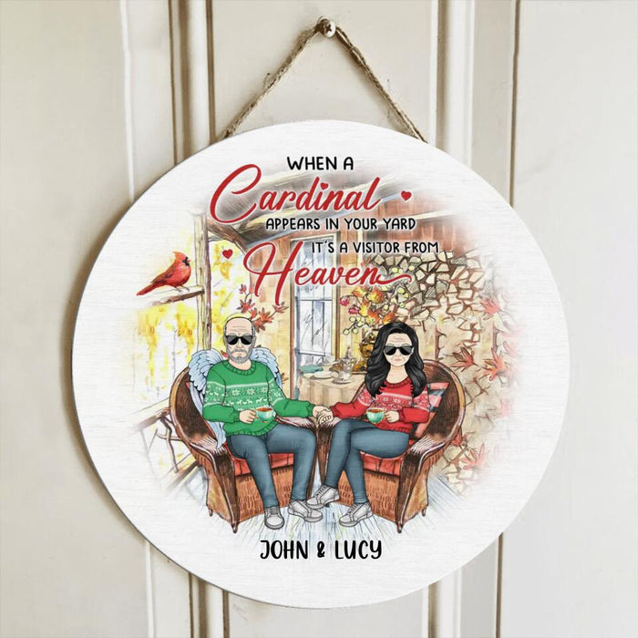 Custom Personalized Memorial Couple Wooden Sign - Memorial Gift Idea For Couple/ Christmas - When A Cardinal Appears In Your Yard It's A Visitor From Heaven