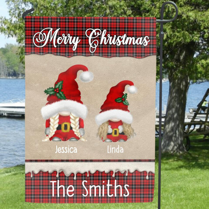 Custom Personalized Gnomies Family Flag Sign - Adult/ Couple With Upto 3 Kids - Christmas Gift For Family