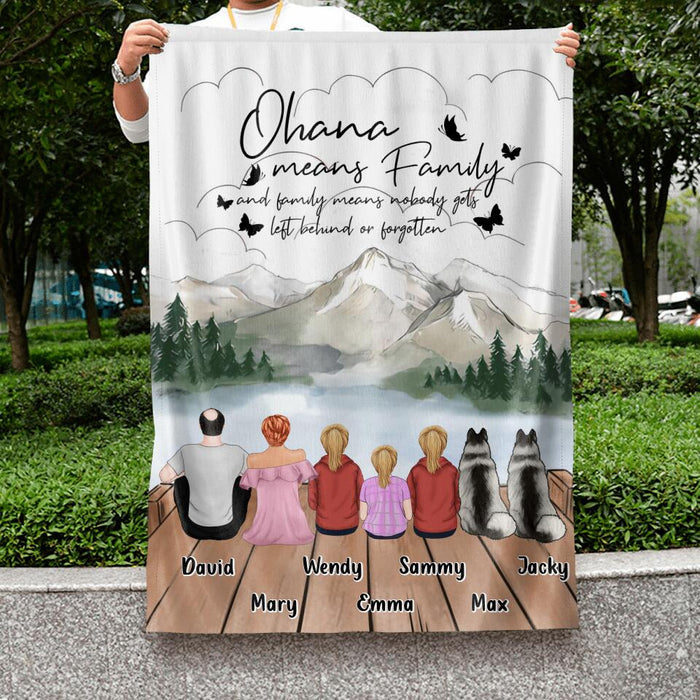 Custom Personalized Family Flag Sign - Upto 4 Pets -Gift Idea for Father's Day/Mother's Day/Family - Ohana Means Family And Family Means Nobody Gets Left Behind Or Forgotten