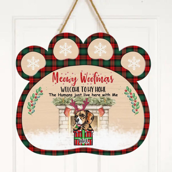 Custom Personalized Christmas Dogs Wooden Sign - Upto 6 Dogs - Christmas Gift Idea For Dog Lovers - Merry Woofmas Welcome To Our Home