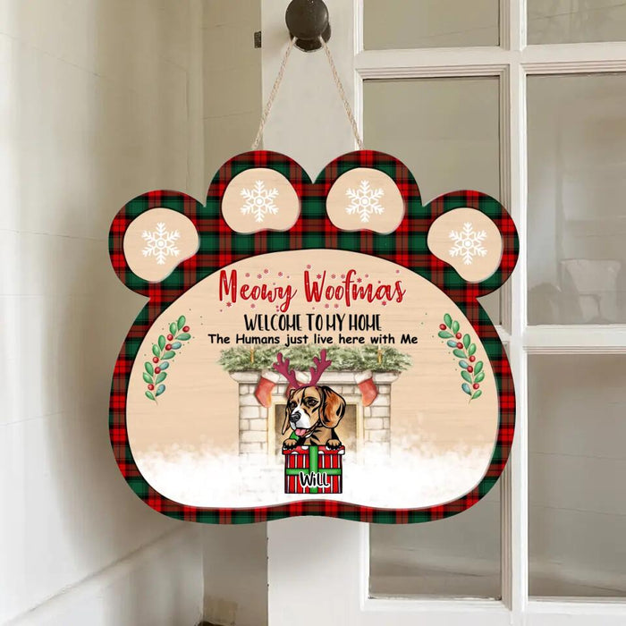 Custom Personalized Christmas Dogs Wooden Sign - Upto 6 Dogs - Christmas Gift Idea For Dog Lovers - Merry Woofmas Welcome To Our Home