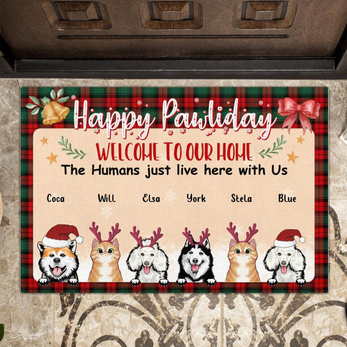 Custom Personalized Christmas Pet Doormat - Upto 6 Pets - Christmas Gift For Dog/Cat Lover - Happy Pawliday Welcome To Our Home