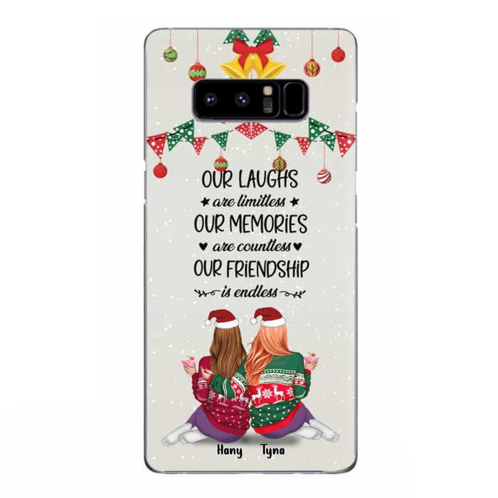 Custom Personalized Christmas Friends Phone Case - Gift Idea For Best Friends With Up To 5 Girls - Our Laughs Are Limitless - Cases For iPhone And Samsung