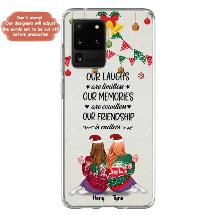 Custom Personalized Christmas Friends Phone Case - Gift Idea For Best Friends With Up To 5 Girls - Our Laughs Are Limitless - Cases For iPhone And Samsung