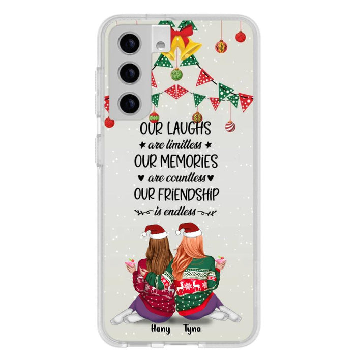 Custom Personalized Christmas Friends Phone Case - Gift Idea For Best Friends With Up To 5 Girls - Our Laughs Are Limitless - Cases For iPhone And Samsung