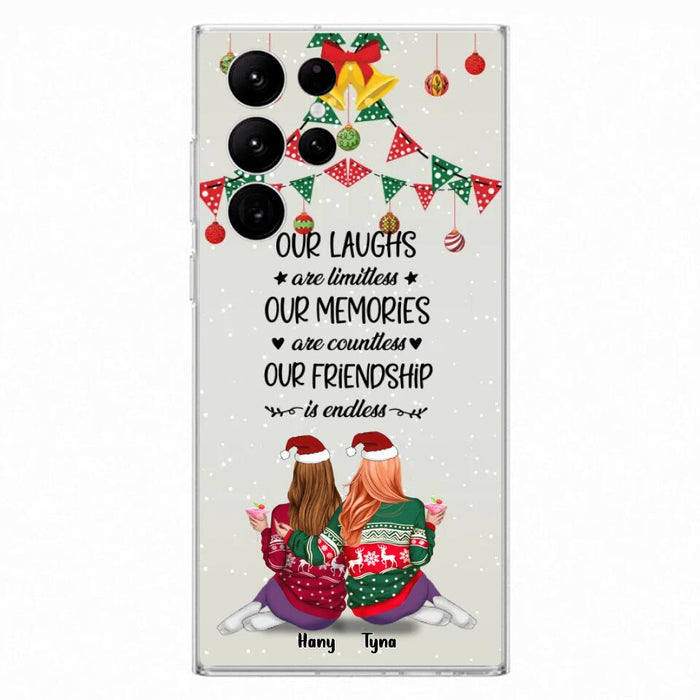 Custom Personalized Christmas Friends Phone Case - Gift Idea For Best Friends With Up To 5 Girls - Our Laughs Are Limitless - Cases For iPhone And Samsung