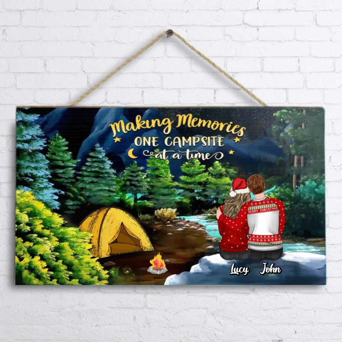 Custom Personalized Camping Christmas Couple Rectangle Wooden Sign - Christmas Gift Idea For Couple - Making Memories One Campsite At A Time