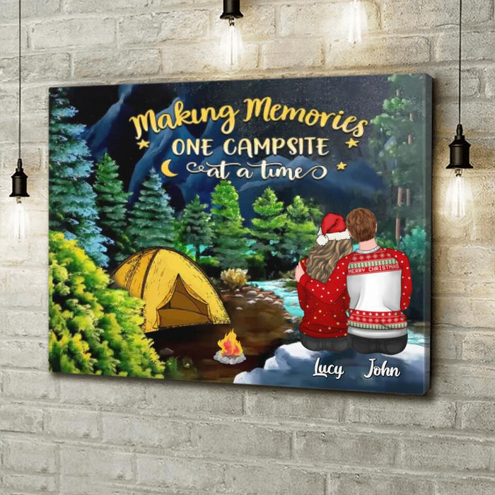 Custom Personalized Camping Christmas Couple  Horizontal Canvas - Christmas Gift Idea For Couple - Making Memories One Campsite At A Time