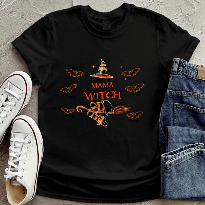 Custom Personalized Halloween T-shirt/Sweatshirt/Hoodie/Long Sleeve - Up to 6 Bats - Best Gift For Halloween, Mother/Grandmother - Mama Witch - 80H9EN