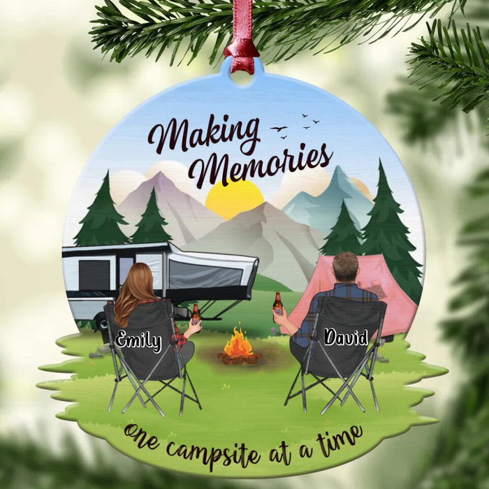 Custom Personalized Camping Couple Wooden Ornament - Upto 4 Dogs - Christmas Gift Idea For Camping Lovers/Dog/Cat Lovers - Making Memories One Campsite At A Time