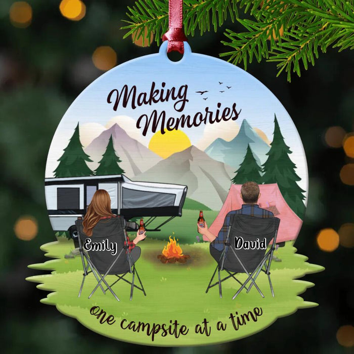 Custom Personalized Camping Couple Wooden Ornament - Upto 4 Dogs - Christmas Gift Idea For Camping Lovers/Dog/Cat Lovers - Making Memories One Campsite At A Time