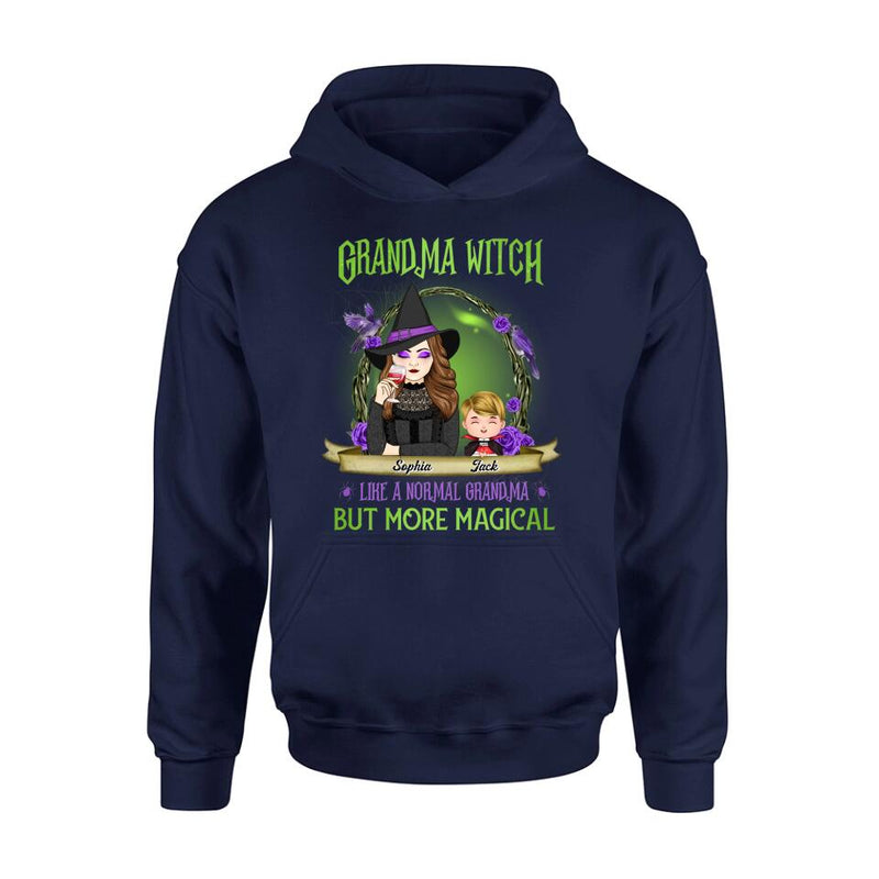 Personalized Grandma Witch Shirt/Hoodie - Grandma With Up to 4 Kids - Halloween Gift Idea For Grandma - Grandma Witch Like A Normal Grandma
But More Magical