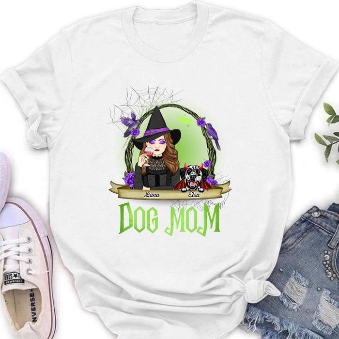 Custom Personalized Dog Mom Witch Shirt/ Hoodie - Upto 4 Dogs - Halloween Gift Idea For Dog Lovers - Dog Mom