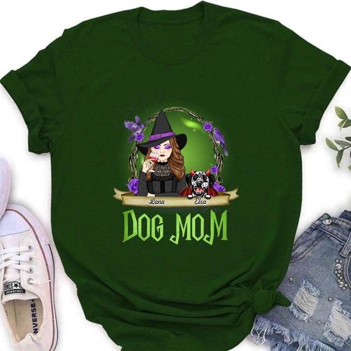 Custom Personalized Dog Mom Witch Shirt/ Hoodie - Upto 4 Dogs - Halloween Gift Idea For Dog Lovers - Dog Mom