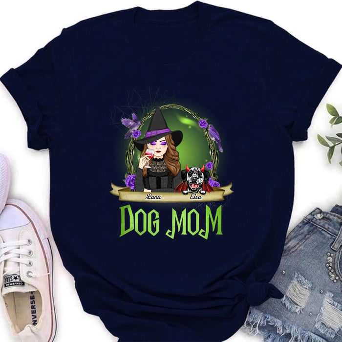 Custom Personalized Dog Mom Witch Shirt/ Hoodie - Upto 4 Dogs - Halloween Gift Idea For Dog Lovers - Dog Mom