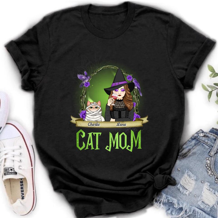 Custom Personalized Cat Mom Witch Shirt/ Hoodie - Upto 4 Cats - Halloween Gift Idea For Cat Lovers - Cat Mom