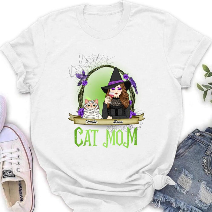 Custom Personalized Cat Mom Witch Shirt/ Hoodie - Upto 4 Cats - Halloween Gift Idea For Cat Lovers - Cat Mom