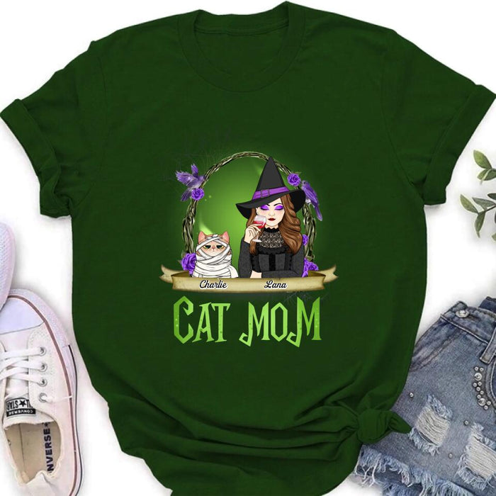 Custom Personalized Cat Mom Witch Shirt/ Hoodie - Upto 4 Cats - Halloween Gift Idea For Cat Lovers - Cat Mom