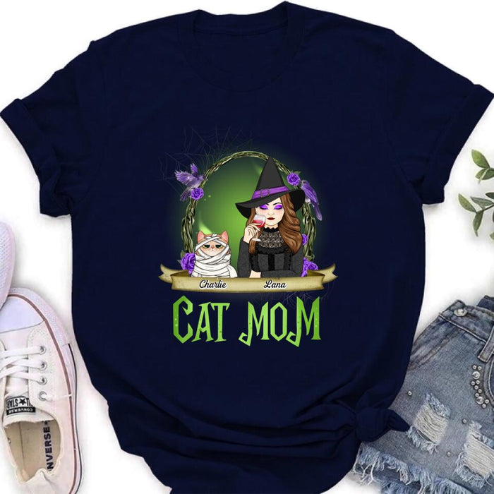 Custom Personalized Cat Mom Witch Shirt/ Hoodie - Upto 4 Cats - Halloween Gift Idea For Cat Lovers - Cat Mom