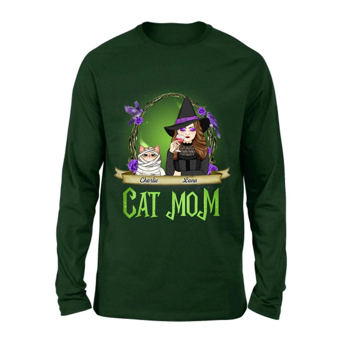 Custom Personalized Cat Mom Witch Shirt/ Hoodie - Upto 4 Cats - Halloween Gift Idea For Cat Lovers - Cat Mom