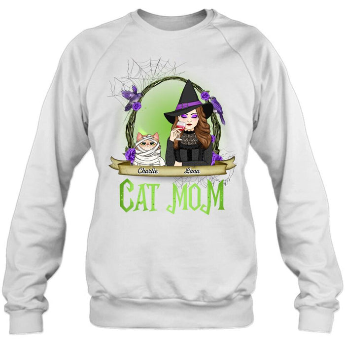 Custom Personalized Cat Mom Witch Shirt/ Hoodie - Upto 4 Cats - Halloween Gift Idea For Cat Lovers - Cat Mom