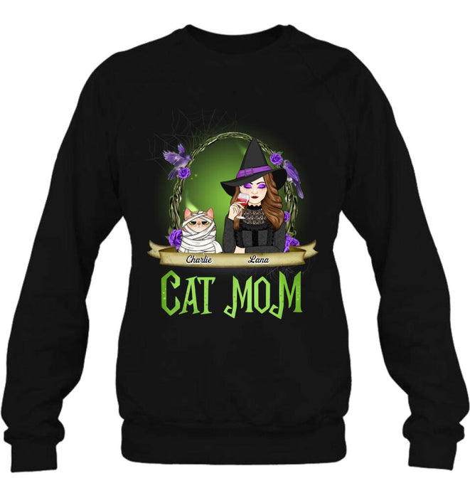 Custom Personalized Cat Mom Witch Shirt/ Hoodie - Upto 4 Cats - Halloween Gift Idea For Cat Lovers - Cat Mom