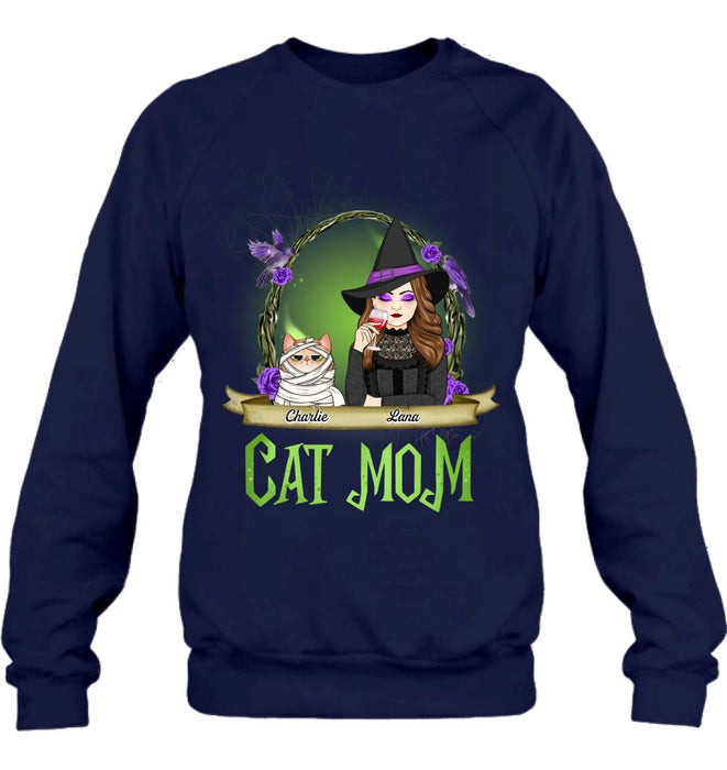 Custom Personalized Cat Mom Witch Shirt/ Hoodie - Upto 4 Cats - Halloween Gift Idea For Cat Lovers - Cat Mom