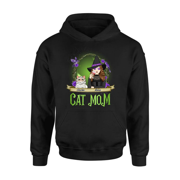 Custom Personalized Cat Mom Witch Shirt/ Hoodie - Upto 4 Cats - Halloween Gift Idea For Cat Lovers - Cat Mom