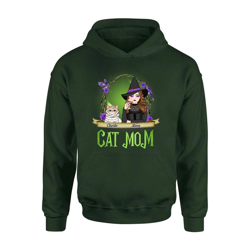 Personalized Cat Mom Witch Shirt/Hoodie - Up to 4 Cats - Halloween Gift Idea For Cat Lovers - Cat Mom