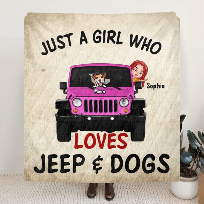 Custom Personalized Dog Mom & Off-road Single Layer Fleece/Quilt - Up to 5 Dogs - Best Gift For Dog Lovers/Mother's Day - Just A Girl