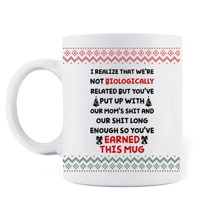 Custom Personalized Stepdad Coffee Mug - Christmas Gift Idea For Bonus Dad From Child/Children - Merry Christmas From The Kids You Inherited When You Started Shacking Up With Our Mom