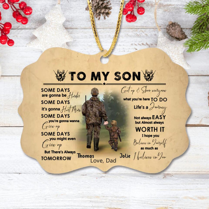 Custom Personalized Hunting Dad And Son Rectangle Wooden Ornament - Gift Idea For Son From Father/Hunting Lovers - To My Son Some Days Are Gonna Be Harder