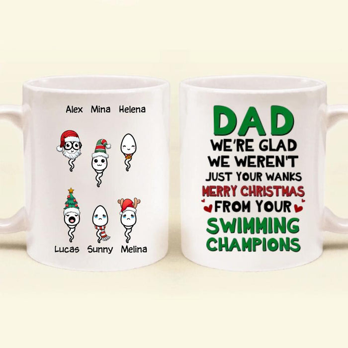 Custom Personalized Xmas Dad Mug - Upto 6 Children - Christmas Gift Idea For Dad - Merry Christmas From Your Swimming Champions