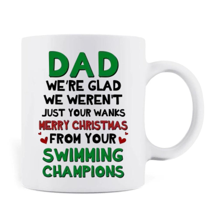 Custom Personalized Xmas Dad Mug - Upto 6 Children - Christmas Gift Idea For Dad - Merry Christmas From Your Swimming Champions