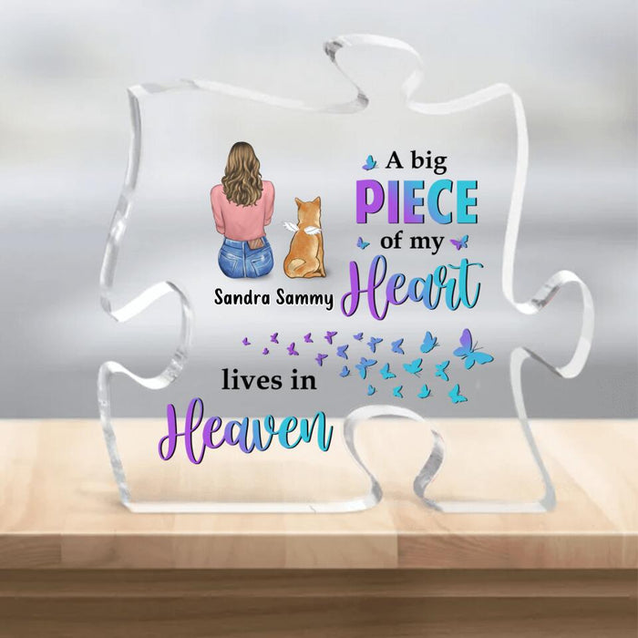 Custom Personalized Memorial Pet Acrylic Puzzle Plaque - Upto 4 Pets - Gift Idea For Dog/Cat Lovers - A Big Piece Of My Heart Lives In Heaven