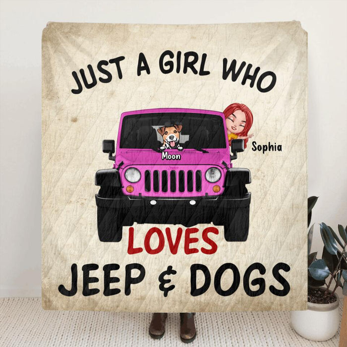 Custom Personalized Dog Mom & Off-road Quilt/Fleece Blanket - Up to 5 Dogs - Best Gift For Dog Lovers/Mother's Day - Just A Girl