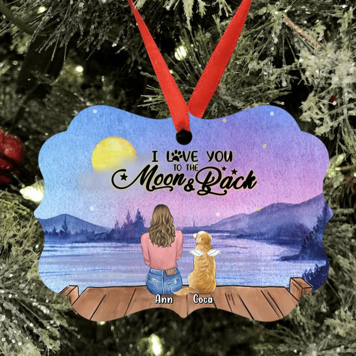 Custom Personalized Dog Mom Ornament - Upto 4 Dogs - Gift Idea For Couple/Dog Lovers - I Love You To The Moon And Back