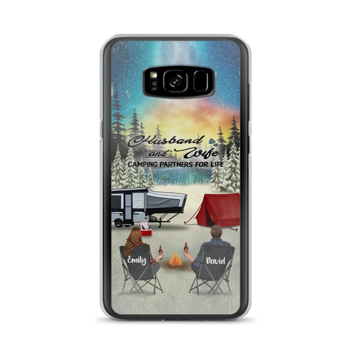 Custom Personalized Camping Xmas Phone Case - Christmas Gift For Camping Family/Couple/Single Parent/Solo - Upto 3 Kids and 4 Pets - Husband And Wife Camping Partners For Life - Case For iPhone And Samsung