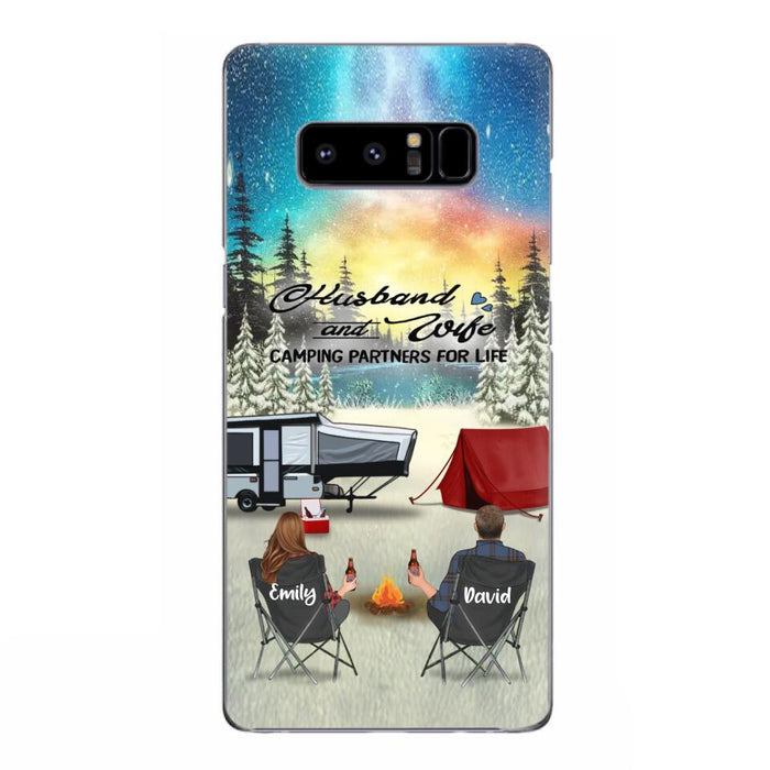 Custom Personalized Camping Xmas Phone Case - Christmas Gift For Camping Family/Couple/Single Parent/Solo - Upto 3 Kids and 4 Pets - Husband And Wife Camping Partners For Life - Case For iPhone And Samsung