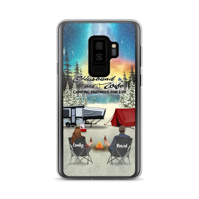 Custom Personalized Camping Xmas Phone Case - Christmas Gift For Camping Family/Couple/Single Parent/Solo - Upto 3 Kids and 4 Pets - Husband And Wife Camping Partners For Life - Case For iPhone And Samsung